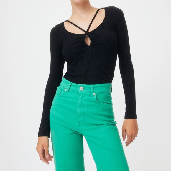 H&M- Black Strappy Long Sleeve Top - L - Picture 1 of 4